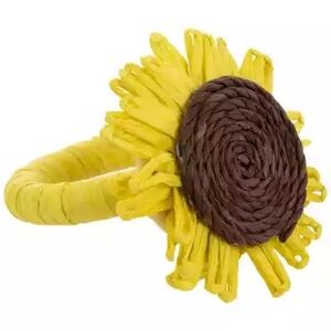 The Spring Shop Raffia Sunflower Napkin Ring Set of 8 NWT